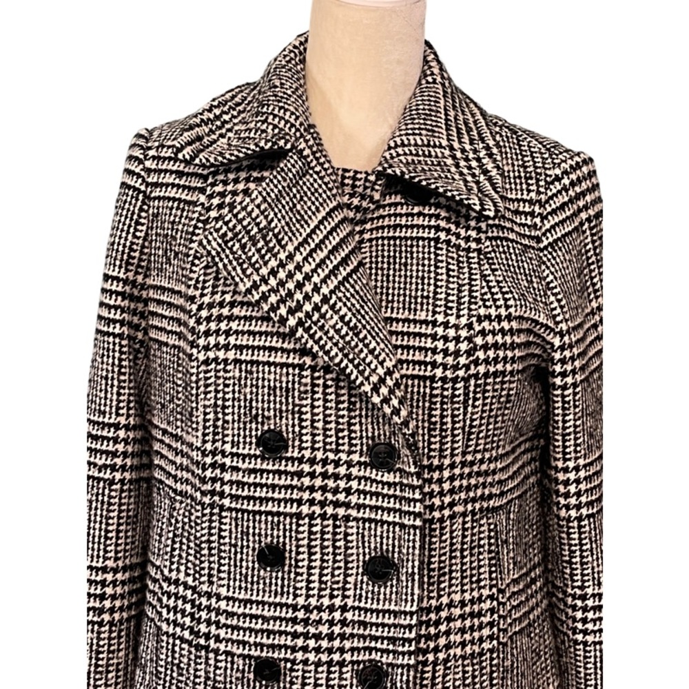 Banana Republic Houndstooth Double Breasted Wool Jacket Black White Size 10 Tall - Picture 3 of 12